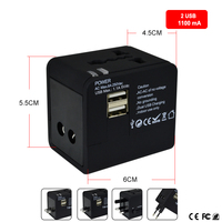 Adaptateurs intelligents de voyage universels personnalisés en usine adaptateur de voyage multi-prises avec 2 prises d'adaptateur multiples USB