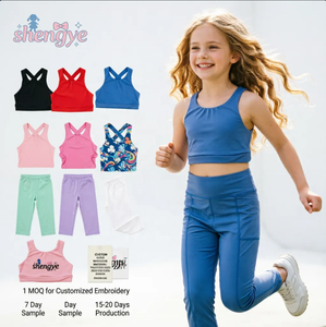 Conjunto Deportivo para Niñas, Diseño Simple <span class=keywords><strong>DH</strong></span> OEM, Ropa Deportiva <span class=keywords><strong>de</strong></span> Nailon en Colores Sólidos con Tirantes Cruzados, Conjunto <span class=keywords><strong>de</strong></span> Yoga para Niñas - Product Image 6