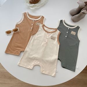Vente en gros de grenouillère d'été bon marché pour nouveaux-nés de 3 à 6 <span class=keywords><strong>mois</strong></span> en coton biologique côtelé sans manche sur mesure pour bébé fille et garçon - Product Image 2