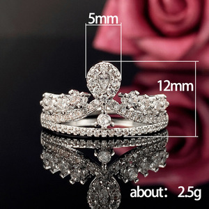 Anello Corona da Donna alla Moda con Zirconi, Micro Pavé, Pietre Intere, Aperto e Regolabile, Gioiello Statement per Fidanzamento - Product Image 5