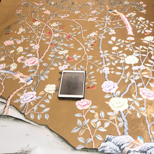 Carta da <span class=keywords><strong>Parati</strong></span> Dipinta a Mano in Stile Chinoiserie <span class=keywords><strong>con</strong></span> <span class=keywords><strong>Foglie</strong></span> d'Oro - Product Image 1