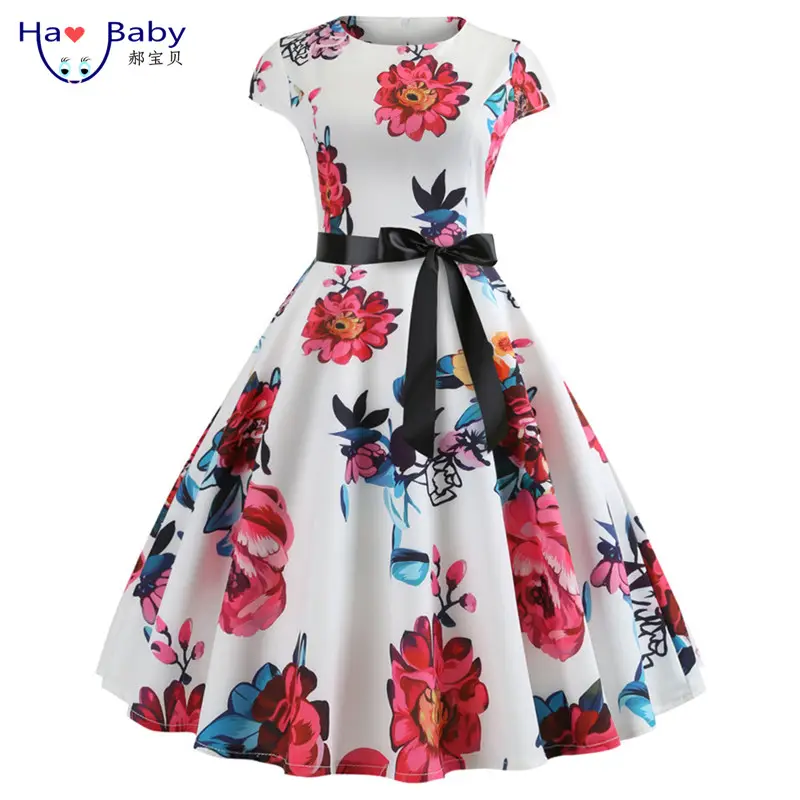 Hao Gaun Panjang Bayi Wanita, Gaun Musim Panas Klasik Lengan Pendek Bercetak Bunga dengan Ayunan <span class=keywords><strong>Besar</strong></span> untuk Bayi 2021