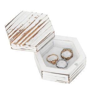 Double boîte à bagues en bois hexagonale Mr & Mrs, boîte à bagues de mariage pour demande en mariage, présentation de bijoux de cérémonie, boîte à bagues en bois pour Couples - Product Image 1