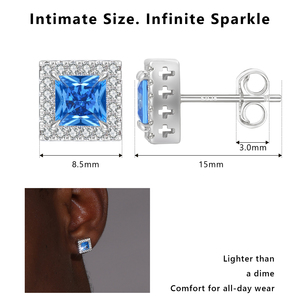 Pendientes Cuadrados Azules para Hombre, Estilo Hiphop, Chapados en Oro Blanco, Plata 925, 5A CZ, Hipoalergénicos, con Incrustaciones de Circonitas - Product Image 3