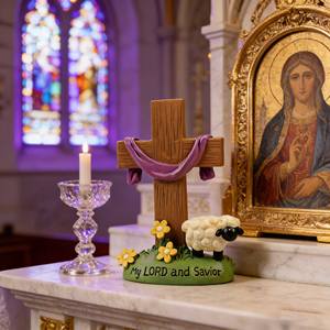 Statuetta in Resina di Croce e Agnello, Decorazione Religiosa Cristiana con Scritta 'Il <span class=keywords><strong>MIO</strong></span> <span class=keywords><strong>Signore</strong></span> e Salvatore', Regalo per Pasqua, Chiesa e Casa - Product Image 4