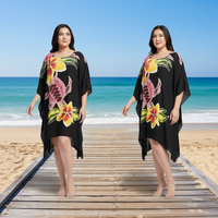 Robe Kaftan Femme Tendance en Rayonne Peinte à la Main, Motif Floral Tortue, Style Tropical, Parfaite pour la Plage et l'Été