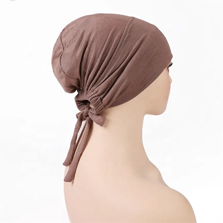Hijab islámico musulmán, Jersey de Modal de alta cantidad, lazo elástico en la espalda, gorros interiores