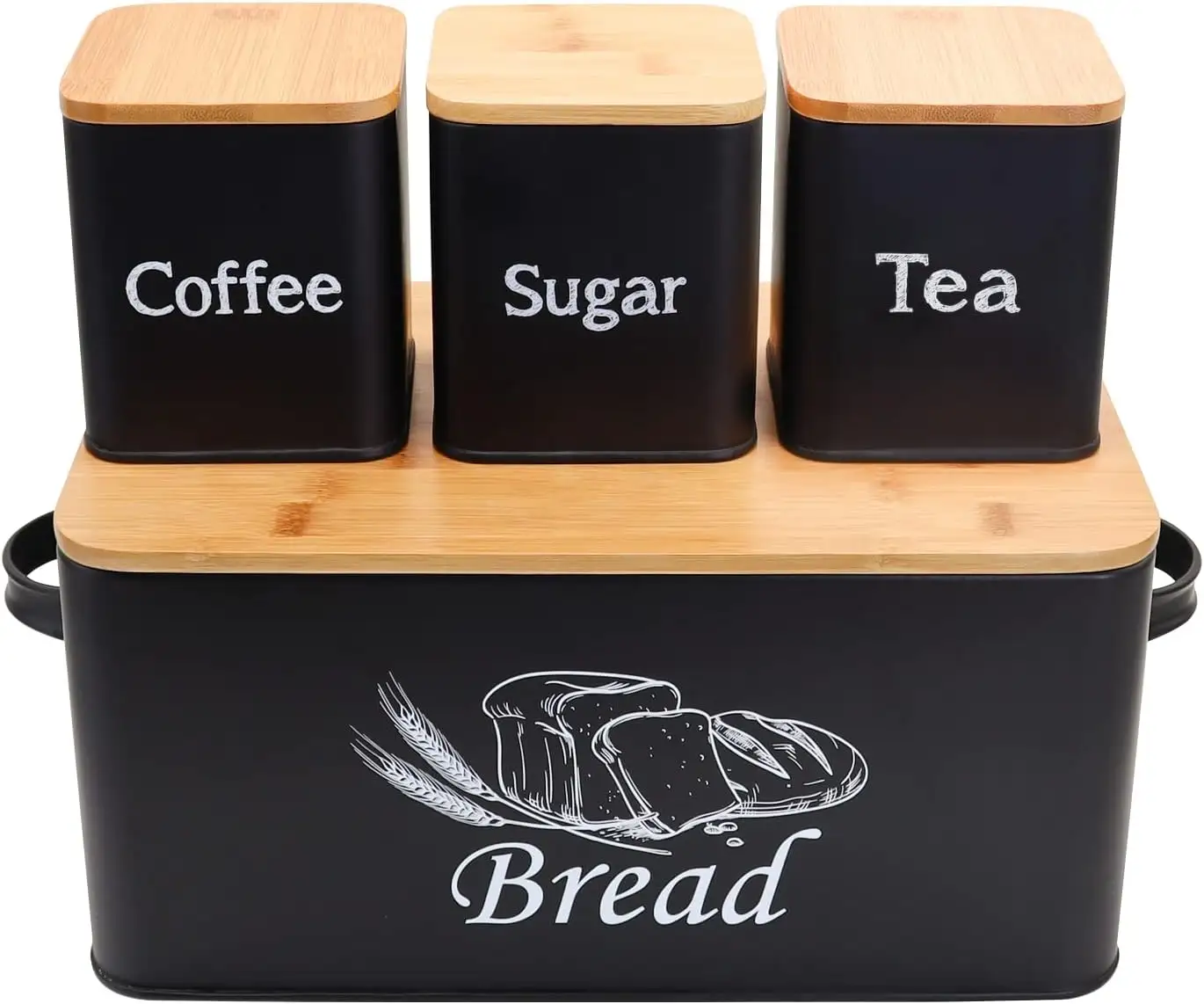 סל לחם מטבח עם 3 pccsjars תה קפה סוכר יכול לאגור סט מיכל מאפה
