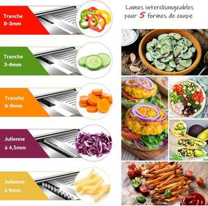 Mandoline manuelle réglable en acier inoxydable, trancheuse à légumes et fruits 6-en-1 avec lames antiadhésives - Product Image 4