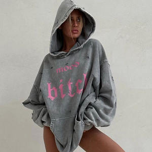 Sudadera con capucha de rizo francés lavado con ácido gris oscuro para mujer ropa de calle personalizada 480gsm sudaderas con capucha de lavado asid Portugal - Product Image 3