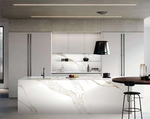 แผ่น<span class=keywords><strong>หิน</strong></span>เผาสีทองลาย<span class=keywords><strong>ปลา</strong></span> ทนทานต่อคราบสกปรกและการสึกหรอ ลายเส้นต่อเนื่อง แผ่นใหญ่ สำหรับผนัง พื้น และเคาน์เตอร์ - Product Image 5