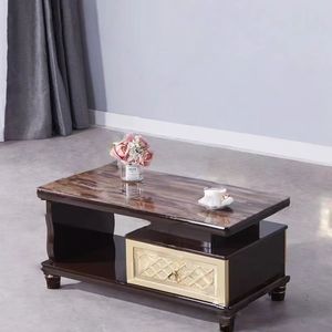 Table basse en verre noir de luxe 2025 - Design géométrique doré avec tiroir accentué et cadre en bois - Meubles de salon pour la maison - Product Image 2