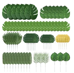 Bán buôn 78 pcs 8 loại rừng cọ lá nhân tạo nhiệt đới lá rừng cây vàng Safari lá trang trí