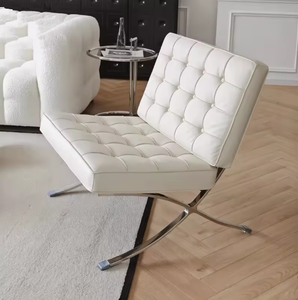 Fauteuil de loisirs individuel, style nordique simple, pour hôtel, salon, salle d'exposition, en cuir et tissu, design moderne, avec accoudoirs en métal - Product Image 2