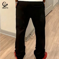 Pantalon de survêtement unisexe en molleton bouclette graphique streetwear personnalisé, délavé à l'acide, orné de perles, coupe ample, poids moyen, avec cordon de serrage, motif flamme