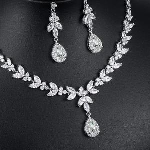 Grande <span class=keywords><strong>collana</strong></span> di gioielli da sposa <span class=keywords><strong>blu</strong></span> <span class=keywords><strong>con</strong></span> orecchini pendenti alla moda abito da sposa donna <span class=keywords><strong>con</strong></span> taglio a pera CZ Marquise zirconi cubici - Product Image 6