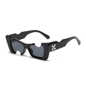 Sunglasses Cat Eye Notched Half Rim Black UV400 Unisex Fashionable Travel Sun Protection - Product Image 1