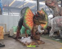 Dino réaliste de 7 m en acier et silicone, modèle de dinosaure Dilophosaurus animatronique à moteur servo pour parcs d'aventure intérieurs/extérieurs