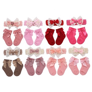 Ensemble de chaussettes et bandeau pour bébé fille, 2 pièces, en coton respirant, dentelle à volants, chaussettes de princesse, ensemble cadeau, 0-12 <span class=keywords><strong>mois</strong></span> - Product Image 3