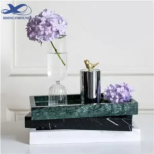 Natural Marble Fine Cream Rose Round Decorative Stone Tray Living Room Home Decoration Storage Tray