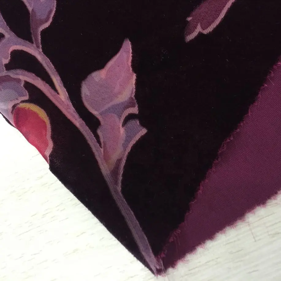 Hejin Fabricante Personalizado Alta Qualidade Flor Preta Estiramento Impresso Confortável Tecido De Veludo De Nylon Burnout Tecido para Vestuário