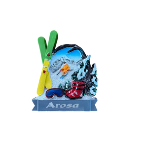 Aimant de réfrigérateur personnalisé en résine sur le thème du stationnement de ski d'Arosa, paysage printanier et hivernal, aventure en montagne, randonnée, souvenir de voyage, cadeau - Product Image 3