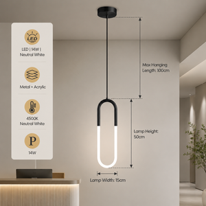 Modern Metal Led Pendant <b>Light</b> Fixture For Bedroom Dining Room <b>Indoor</b> Home Decor Adjustable Height 14W Neutral White - Product Image 4