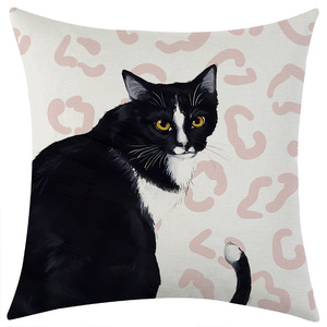Funda de almohada con diseño de gato, funda cuadrada de lino para cojín de sofá, lavable, decoración para sala de estar, diseño personalizado - Product Image 4