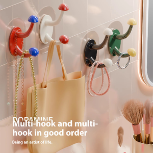 Crochets muraux multifonctionnels modernes en plastique colorés et mignons en forme de champignon, autocollants pour chambre et cuisine - Product Image 3