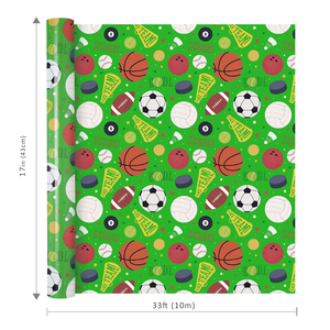 Green Sport Ball Decorative Wrapping <b>Paper</b> <b>Roll</b> Mixed Athletic Ball Design For Children Sports Birthday Holiday Gift Packing - Product Image 6
