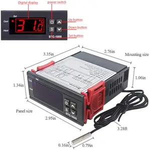 Aismartlink DC12V数字温度控制器STC-1000数字发光二极管显示华氏恒温器，带2m防水传感器