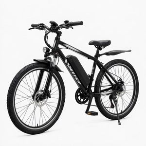 Vélo de montagne électrique 26 pouces, moteur sans balais 48V, cadre en aluminium, 21 vitesses, freins à disque doubles, avec phare et béquille - Product Image 1
