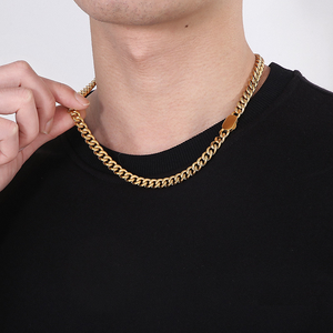 Colar de corrente cubana em aço inoxidável com banho de ouro 18k PVD de 8mm-12mm, estilo europeu, moda urbana, rap, hip-hop, para homens e mulheres. - Product Image 1