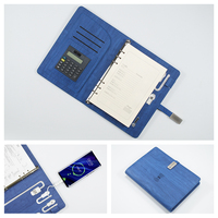 En gros personnalisé A5 bleu PU cahier en cuir avec arbre Texture agenda à feuilles mobiles pour personnel et banque de puissance U disque utilisation pour les cadeaux