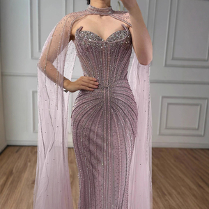 <span class=keywords><strong>Vestido</strong></span> de Noche de <span class=keywords><strong>Dos</strong></span> <span class=keywords><strong>Piezas</strong></span> Serene Hill LA72811C Color Caramelo con Cuentas y Cola de Sirena, Elegante <span class=keywords><strong>Vestido</strong></span> de Fiesta 2026 con Capa de Tul - Product Image 4