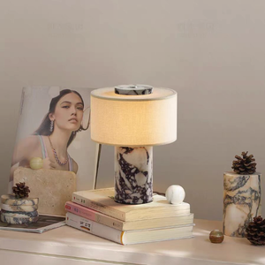 Lampe de bureau LED sans fil rechargeable, minimaliste et luxueuse, avec abat-jour en lin et pierre naturelle, pour la maison, l'hôtel, le bureau et la table de chevet - Product Image 2