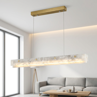 Suspension linéaire en marbre espagnol, acier inoxydable, doré brossé, avec abat-jour en pierre LED chaud, pour îlot de cuisine