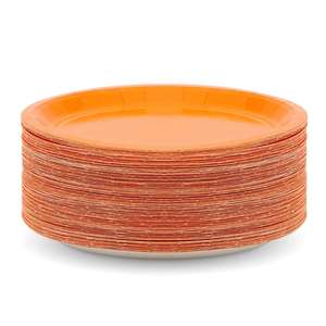 Hot Selling 9 Inches Modern CMYK Neon <b>Orange</b> Disposable <b>Paper</b> Plates Halloween Birthday Party Tableware Factory Decorations - Product Image 4