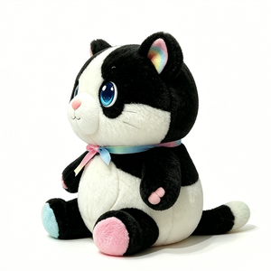Customized Soft Fluffy Pastel Rainbow Accent Kitty Plushie, Cute Sitting Tuxedo <b>Cat</b> Stuffed Doll with Pink Blue Gradient Paw Pad - Product Image 2