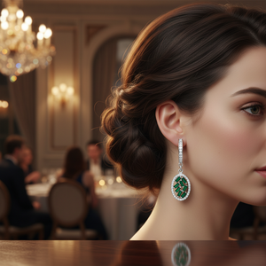 Pendientes de plata de ley 925 con forma ovalada para mujer, Pendientes colgantes con piedra de Esmeralda turca, joyería para mujer - Product Image 3