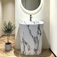Vente en gros usine à prix compétitif : Lavabo sur pied en pierre frittée polie, forme ovale, blanc, aspect marbre, disponible en différentes tailles