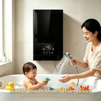 Chauffe-eau instantané sans réservoir pour salle de bain d'appartement, 5500W, noir, affichage numérique, chauffe-eau de douche économe en énergie, ELCB