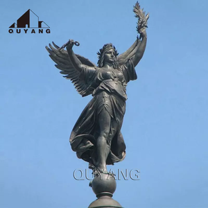 Sculpture de monument extérieur sur mesure de grande taille, style européen, en <span class=keywords><strong>bronze</strong></span> patiné antique, représentant un ange de la victoire avec une branche de palmier dorée - Product Image 2