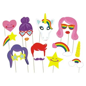 17 Pçs/set Tema Engraçado Photo Booth Props Set Unicorn Rainbow Lip Menina Fontes Do Partido