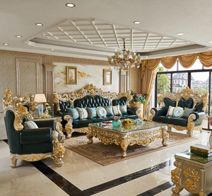 Lüks kraliyet avrupa deri kesit kanepe katı ahşap oyma İskandinav tarzı bütün ev mobilya seti otel Villa daire - Product Image 2
