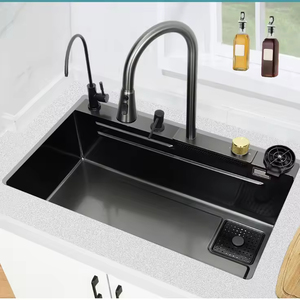 Évier <span class=keywords><strong>de</strong></span> <span class=keywords><strong>cuisine</strong></span> multifonction moderne en acier inoxydable SUS304 avec robinet cascade, poste <span class=keywords><strong>de</strong></span> travail à cuve unique pour hôtel - Product Image 6
