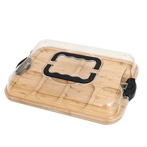 Plateau en bambou à compartiments avec couvercle, 4 compartiments, pour servir des en-cas lors de fêtes et de réunions - Product Image 5
