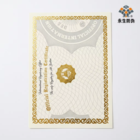 Papier à filigrane de sécurité avec bordure dorée, design estampé à chaud, hologramme, certificat authentique