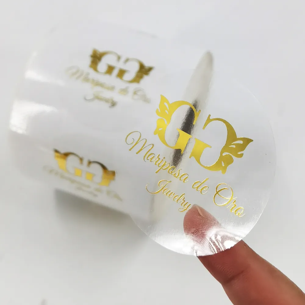 Personalized Fashion Packaging Custom Hot Stamping Transparent Gold Foil Labels Printing Clear Vinyl Logo Sticker