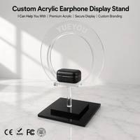 Support d'affichage circulaire créatif et personnalisé en acrylique pour écouteurs, avec logo gravé, résistant à l'eau, pour une présentation surélevée sur étagère
